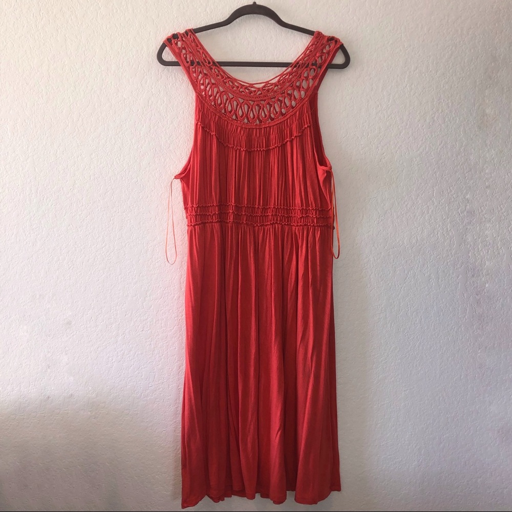 Dress Barn Ruched Embroidered Neck Coral Dress 2X